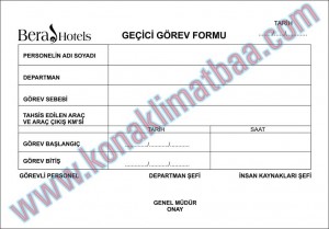 GEÇİCİ GÖREV formu bera otel