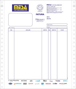 MESA YAPI MALZEMELERİ sürekli form FATURA