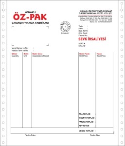 ÖZPAK ÇAMAŞIR YIMAKA SÜREKLİ FORM SEVK İRSALİYESİ